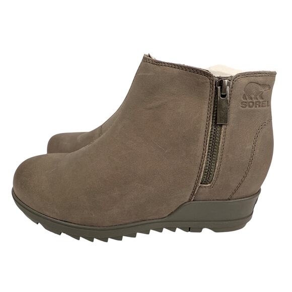 Sorel Evie Zip Bootie Wedge Women's 8 Waterproof Gray Leather Quarry Sea Salt - Picture 3 of 9